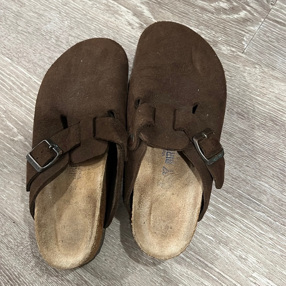 Birkenstock brown suede slip on